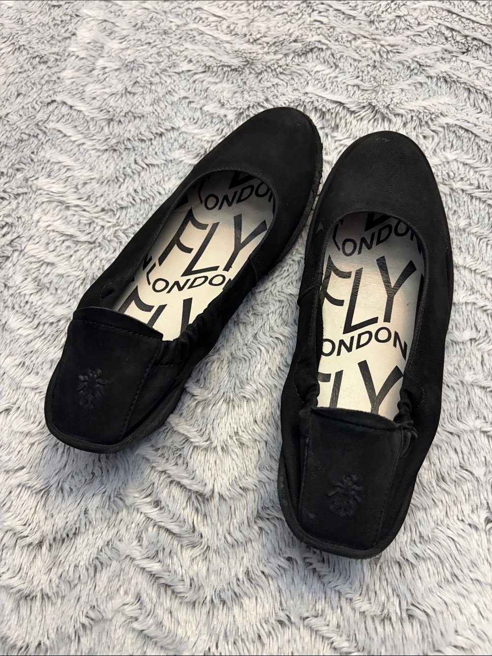 Fly London Black Slip-On Ballet style shoes with Elasticized Sides